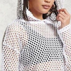 Cropped white cover up shirt